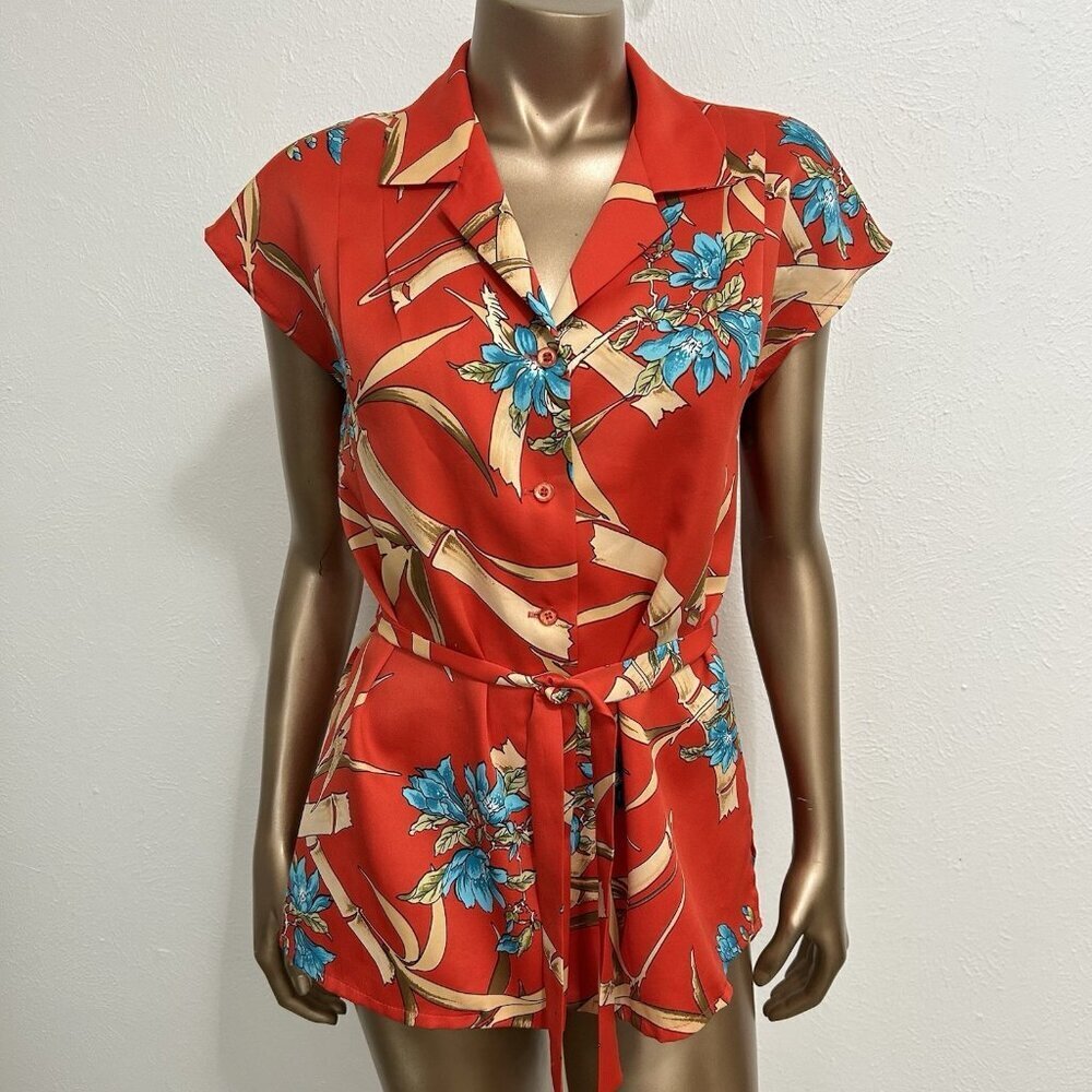 VTG 70s Nani Of Hawaii Sleeveless Belted Top Blouse Button Up Size M‎